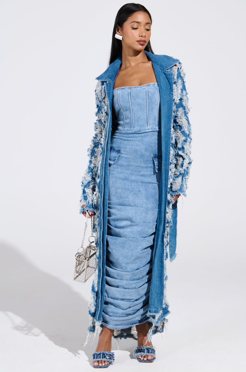 ASH STRAPLESS MAXI DRESS IN DENIM