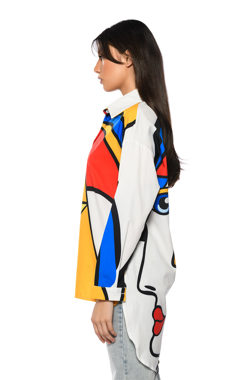 ABSTRACT ART MINI BUTTON UP DRESS