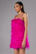ANYTHING AND EVERYTHING STRAPLESS FEATHER MINI DRESS
